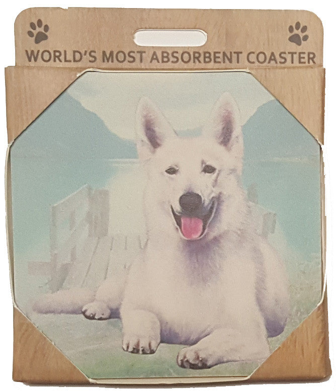 E&S Imports Ceramic Pet Coasters - German Shepherd (White) (250-75w)