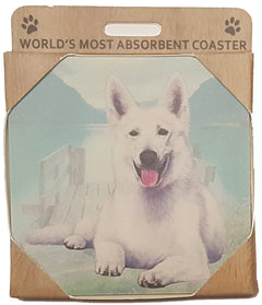 E&S Imports Ceramic Pet Coasters - German Shepherd (White) (250-75w)