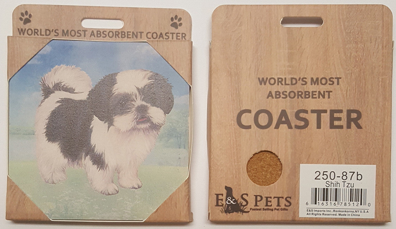 E&S Imports Ceramic Pet Coasters - Shih Tzu (Black & White Puppy Cut) (250-87b)