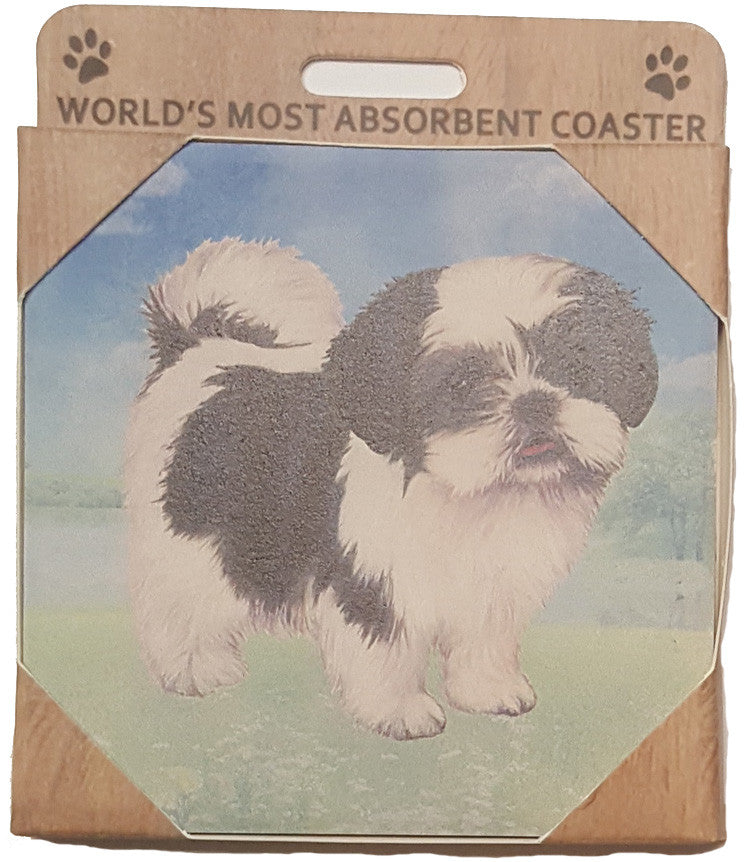 E&S Imports Ceramic Pet Coasters - Shih Tzu (Black & White Puppy Cut) (250-87b)