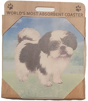 E&S Imports Ceramic Pet Coasters - Shih Tzu (Black & White Puppy Cut) (250-87b)