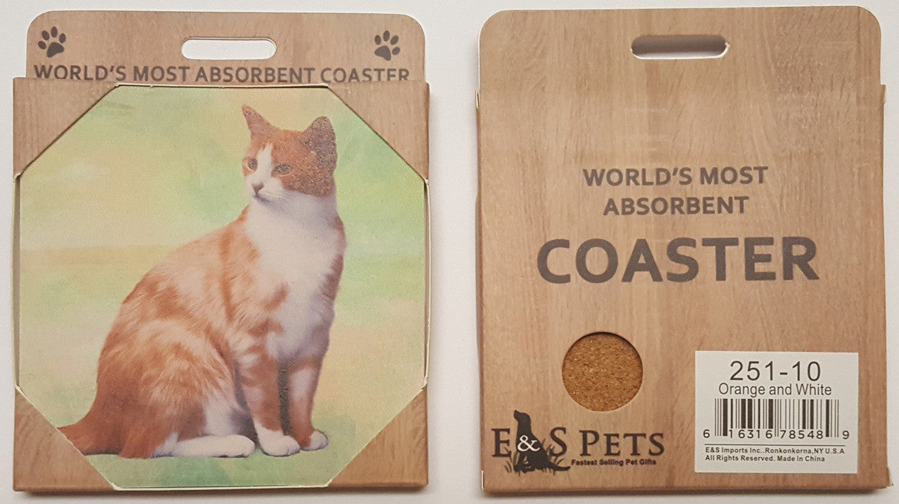 E&S Imports Ceramic Pet Coasters - Orange & White (251-10)