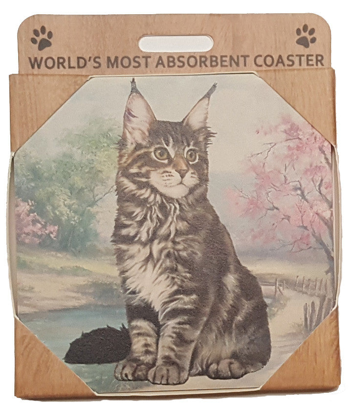 E&S Imports Ceramic Pet Coasters - Maine Coon Cat (251-6)