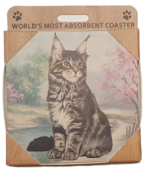 E&S Imports Ceramic Pet Coasters - Maine Coon Cat (251-6)