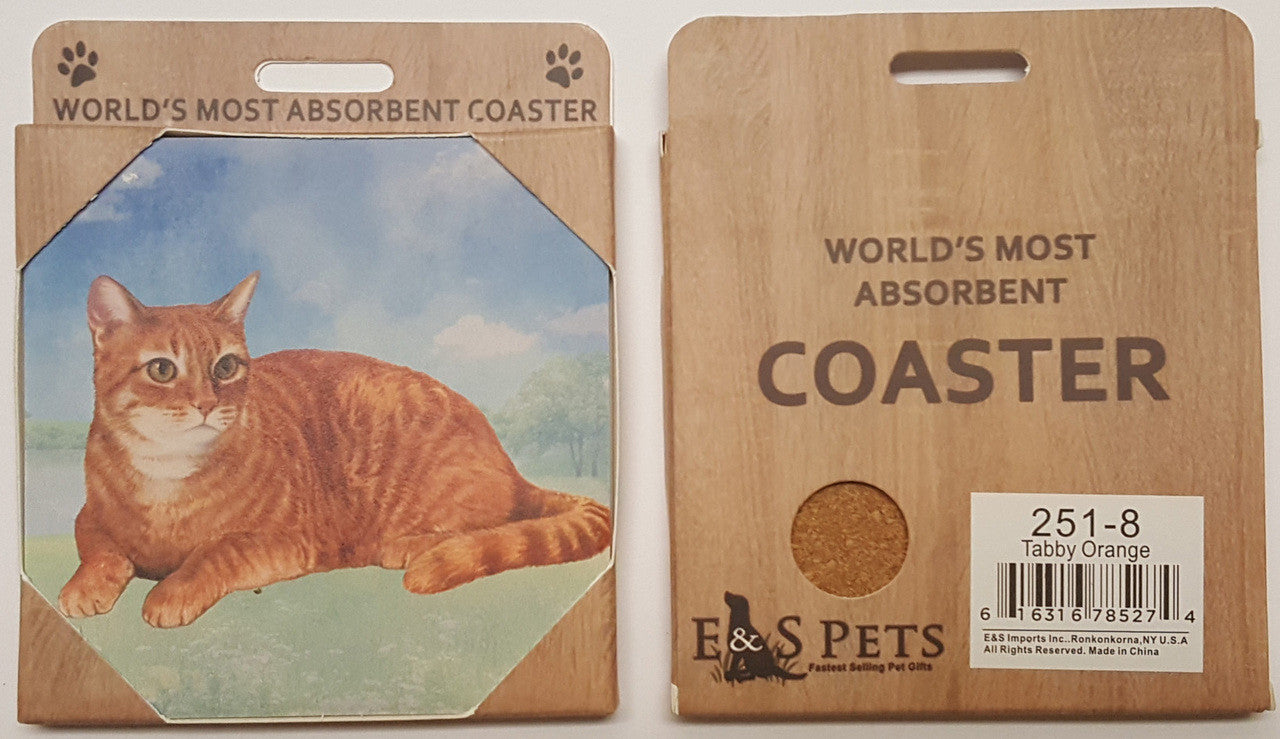 E&S Imports Ceramic Pet Coasters - Orange Tabby Cat (251-8)