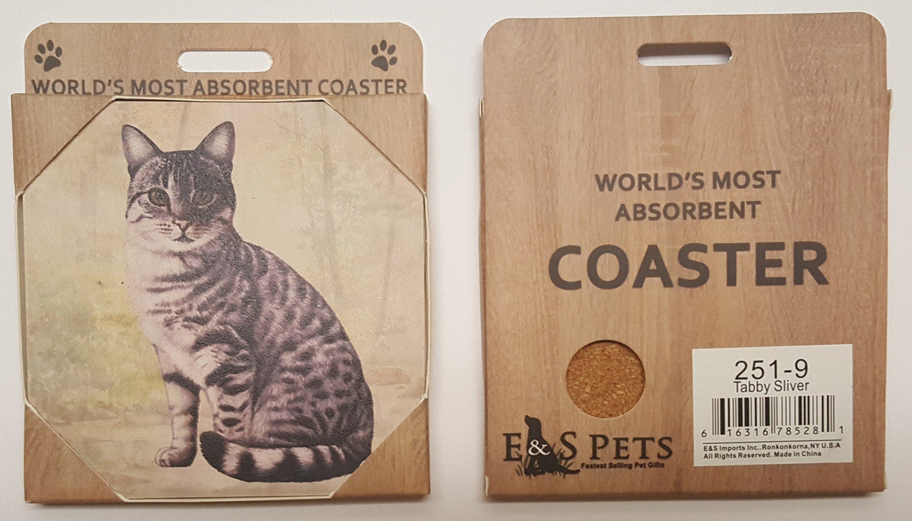 E&S Imports Ceramic Pet Coasters - Silver Tabby Cat (251-9)