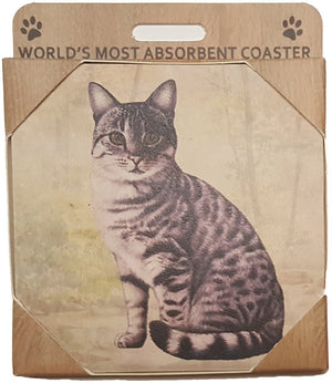 E&S Imports Ceramic Pet Coasters - Silver Tabby Cat (251-9)