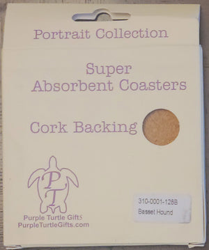 Purple Turtle Gifts Portrait Collection Absorbent Coaster-Basset Hound Black 