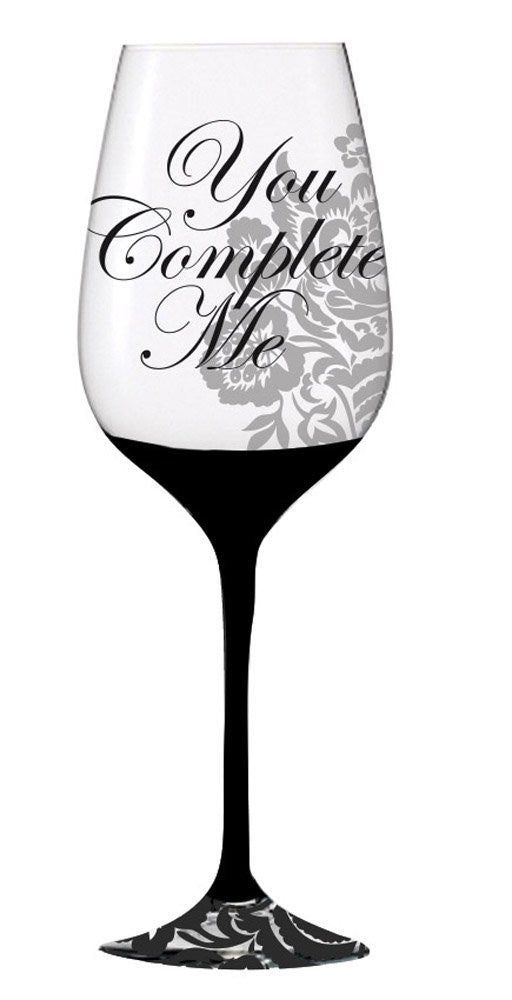 Elegant Black Ink Wine Glass, You Complete Me (3CWG5211B)