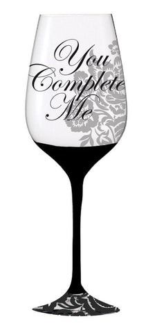 Elegant Black Ink Wine Glass, You Complete Me (3CWG5211B)