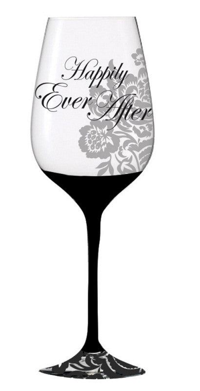 Elegant Black Ink Wine Glass, Happily Ever After (3CWG5211D)