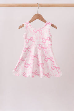 Pink Performance Bow Print Scalloped Dress