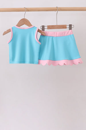 Blue Performance Scalloped Skorts Set