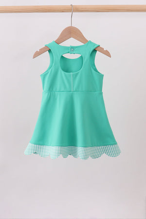 Green scalloped bow active dress