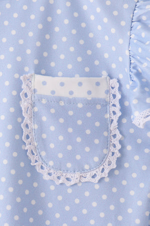 Blue polka dot pocket ruffle pants set