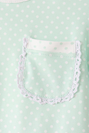 Green polka dot pocket ruffle pants set