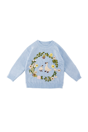 Blue goose floral crew neck sweater
