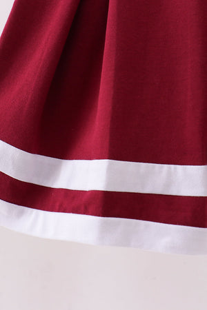 Premium Maroon Go Dawgs Mississippi embroidery ruffle dress