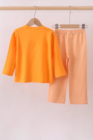 Premium Orange Tennessee football embroidery gingham pants set