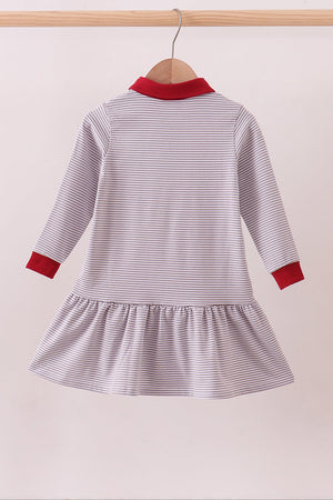 Premium Gray Alabama stripe elephant embroidery dress