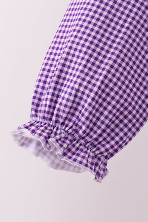 Premium Purple LSU tiger football embroideyr gingham ruffle pants set