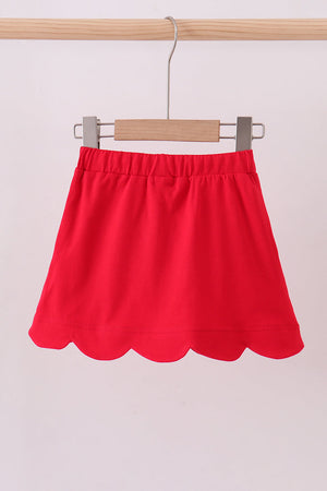 Red scallop hem bow skort
