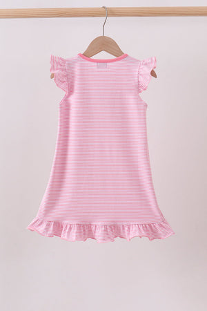 Pink stripe Smirk face applique dress