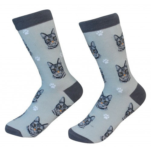 E&S Imports Pet Lover Unisex Socks - Tabby (Silver) Cat (801-8)