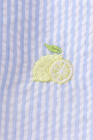 Blue stripe seersucker lemon embroidery scalloped bloomer set