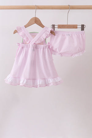 Pink lemon ruffle gingham bloomer set