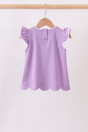 Dark purple flutter sleeve scalloped top
