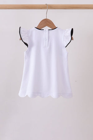 Snow white flutter sleeve scalloped top