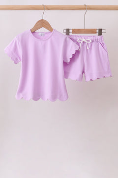 Purple Scalloped Shorts Set