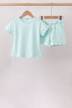 Mint Scalloped Shorts Set