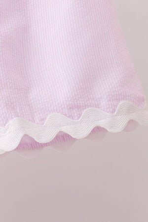 Pink Seersucker Stripe Scalloped Shorts Set