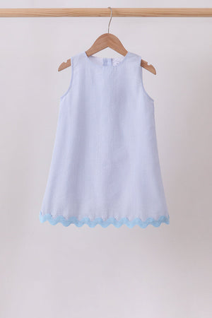 Blue Seersucker Stripe Scalloped Dress