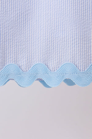 Blue Seersucker Stripe Scalloped Dress