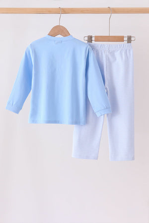 Blue Jack-O-Lantern applique pants set
