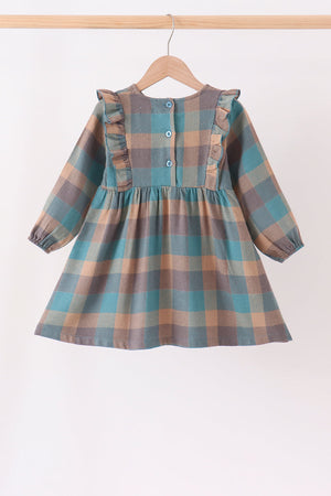 Teal Plaid Ruffle Dress