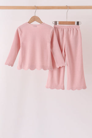 Pink scalloped pants set