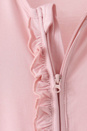 Pink ruffle zipper bamboo anti-slip romper
