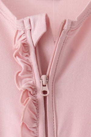 Pink ruffle zipper bamboo romper