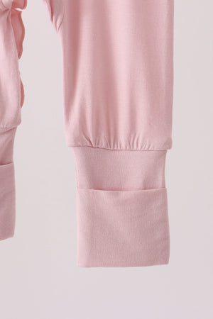 Pink ruffle zipper bamboo romper