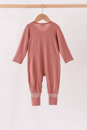 Dusty rose ruffle zipper bamboo anti-slip romper
