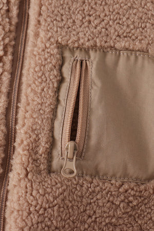 Beige fleece zipper jacket
