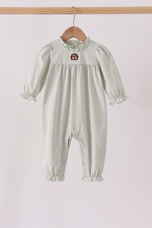 Sage turkey embroidery ruffle romper