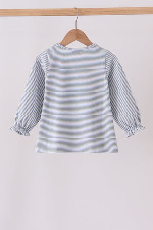 Sage turkey embroidery stripe top
