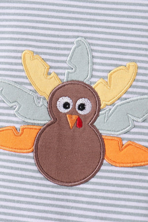 Sage turkey embroidery stripe romper