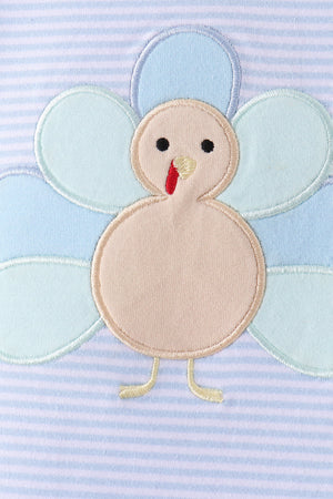Blue turkey embroidery stripe pants set