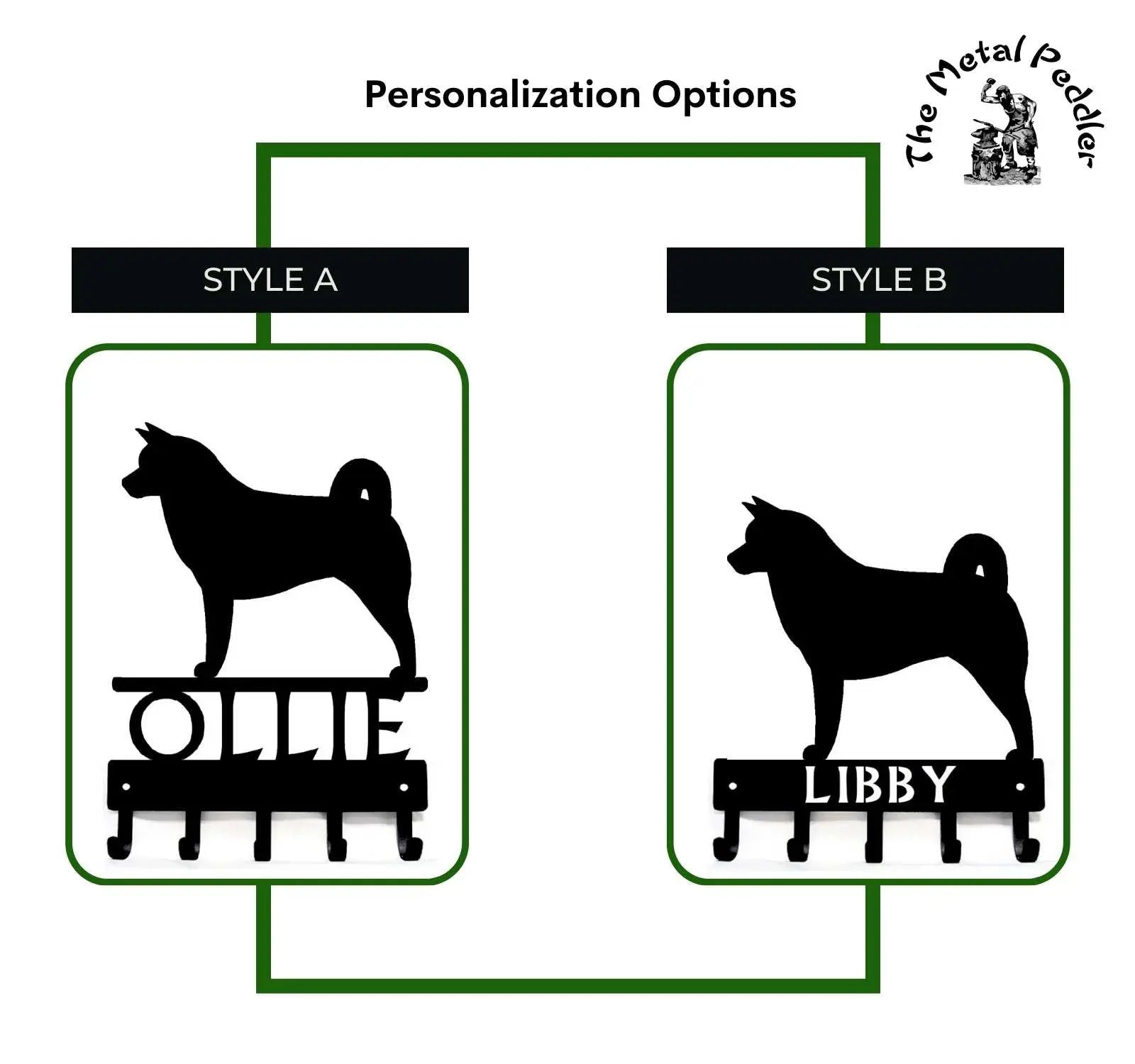 Akita Personalized Key Hanger and Leash Holder -  5 Hooks